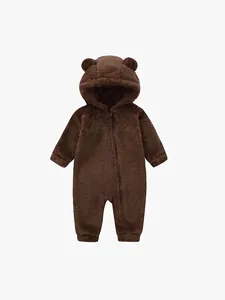 Combinaison À Capuche Bébé Polaire Épaissie Design Oreilles Ours Automne Hiver Chaud Barboteuse Zip