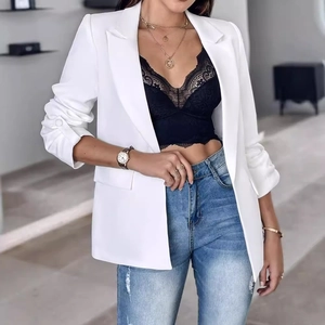 Chaqueta blazer blanca ajustada para mujer con manga larga y puños con botones
