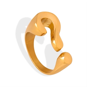 Minimalist gold-plated stainless steel open ring with a unique geometric question mark design