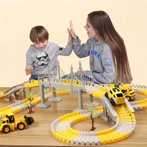 Construction Engineering Track Toy Electric Car Flexible DIY Assembly Building Blocks Educational Gift For Kids Boys Girls