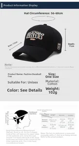 Size chart for unisex embroidered baseball cap with detailed head circumference guide