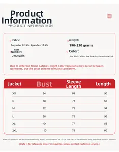 Guide des tailles détaillé pour veste de sport ajustée femme, du XS au 2XL avec mesures