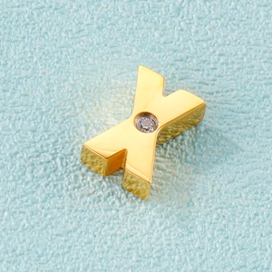 Golden stainless steel letter X pendant with embedded sparkling round diamond stone