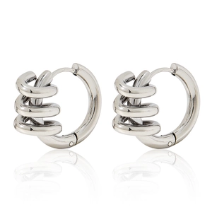 Minimalist silver stainless steel spiral hoop earrings with triple layer twisted design