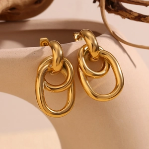 Boucles d'oreilles créoles entrelacées en acier inoxydable plaqué or 18 carats de luxe