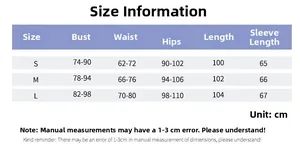 Detailed size chart in centimeters for the V-neck backless long sleeve dress