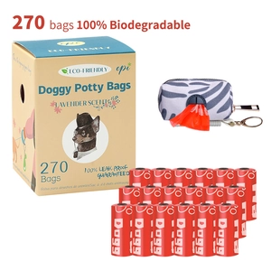 Biodegradable dog waste bag set with dispenser and 270 bags in lavender scent