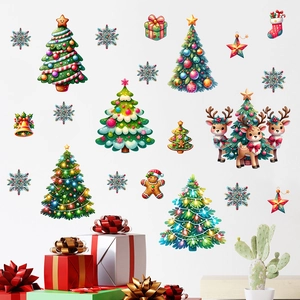 Christmas wall stickers set with reindeer, pine trees and snowflakes for home decor