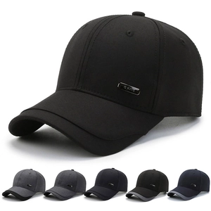 Men Baseball Cap Adjustable Cotton Polyester Sunshade Curved Brim Casual Hat With Metal Plate Decor Adult