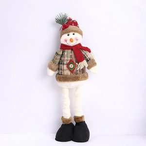 Detail of Christmas snowman plush toy with snowflake hat and telescopic legs