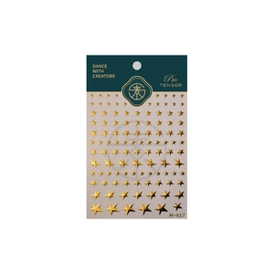 3D embossed gold star nail stickers with metallic finish and varying star sizes