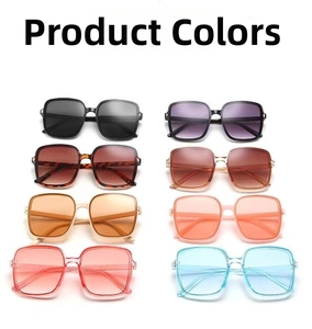Matrix display of oversized square sunglasses in eight different vintage colors