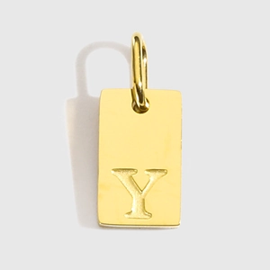 Gold-plated stainless steel rectangular pendant featuring an engraved letter Y design