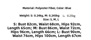 Detailed size chart for blue backless sexy bodycon dress with cowl neck and sleeveless design