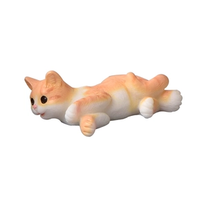 Realistic orange and white resin kitten figurine in lying pose for micro landscape