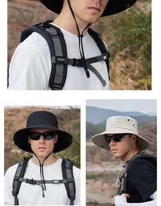 Detail of wide-brim sun hat with adjustable wind rope and breathable metal eyelets