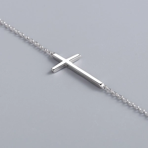 Minimalist S925 sterling silver necklace with a polished cross pendant on a thin O-chain
