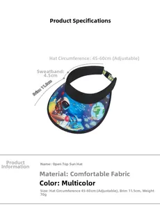 Size guide showing 11.5cm brim and adjustable 45-60cm circumference for space sun hat