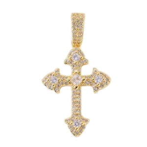Cross pendant in gold with sparkling white cubic zirconia micro-pave for DIY jewelry