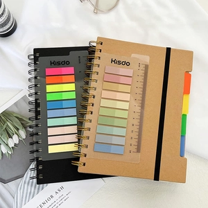 Notebook a spirale con copertina rigida, foglietti adesivi e righello trasparente