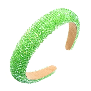 Elegant light green crystal beaded sponge headband with sparkling faceted glass beads