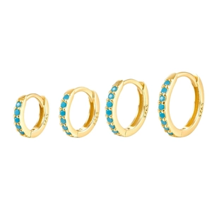 Gold plated S925 sterling silver hoop earrings with turquoise stones in four sizes