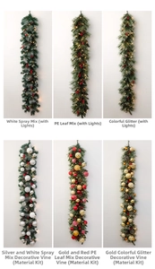 Detail view of 135cm Christmas garland styles with LED lights and DIY ornament kits
