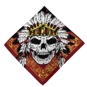 Cotton bandana featuring a skull with Indian feather headdress for outdoor cycling and hip-hop