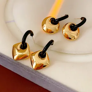 Geometric Drop Earrings Alloy Gold Black Minimalist Fashion Jewelry With Silver Earring Post For Women Modern