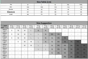 Tableau des tailles pour pull tricoté homme avec mesures de taille et de poids