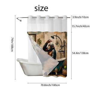 Detailed size chart for gorilla shower curtain with waterproof fabric and top rings