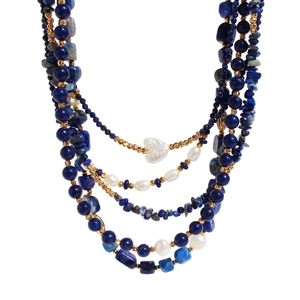 Lapis lazuli beaded necklace with natural baroque pearls and a heart pearl charm
