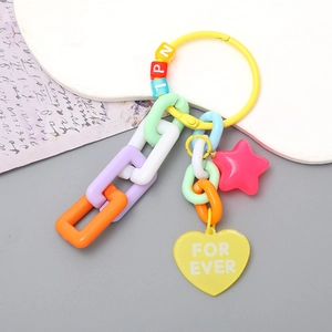 Colorful acrylic star and heart keychain pendant for bags with yellow chain and charms