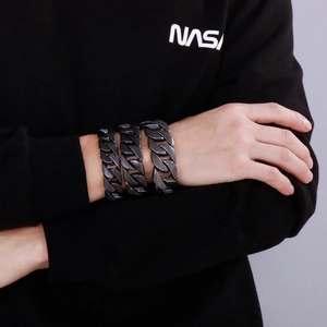 Bracelets gourmette en acier titane noir mat pour hommes en plusieurs largeurs