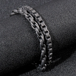 Men's retro titanium steel bracelet with mixed double-row box and weave chain links