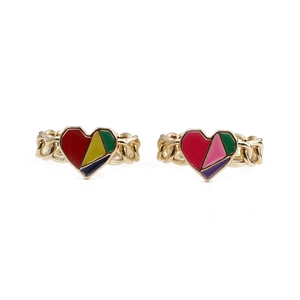 Heart Enamel Open Ring Copper Gold Plated Geometric Colorful Drip Oil Chain Design Adjustable Retro Simple Jewelry