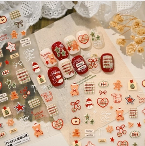 Détails des autocollants à ongles de Noël TS-4216 avec ours et bonshommes de neige