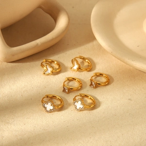 Three pairs of 18k gold plated stainless steel clover and butterfly earrings set