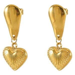 Boucles d'oreilles cœur en acier inoxydable doré de style français texturé
