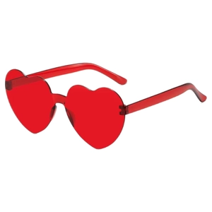 Fashionable red heart shaped rimless sunglasses with translucent ocean lenses for women