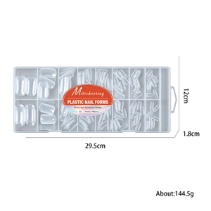 Set of 160 clear dual nail extension forms in 16 sizes with grid storage box