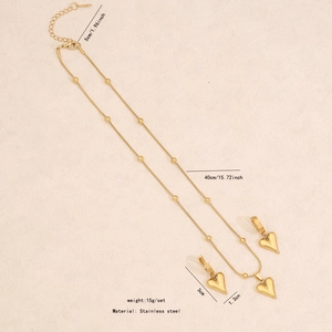 Detailed size parameters of heart pendant necklace and earrings set in stainless steel