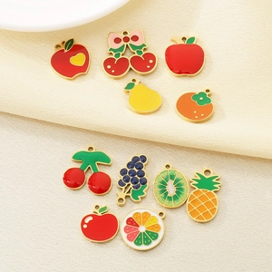 Colorful enamel fruit pendants in gold stainless steel for DIY jewelry making