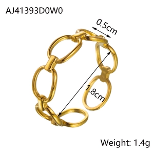 Detail view of gold chain link open ring showing 0.5cm width and 1.8cm inner diameter