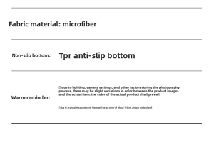 Detail showing microfiber fabric specifications and anti-slip TPR bottom of the bath mat