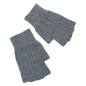 Short cable knit fingerless gloves in grey for winter warmth and finger flexibility