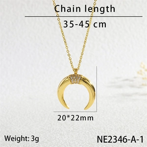 Detailed view of horn pendant necklace with white zircons and 35-45cm chain length