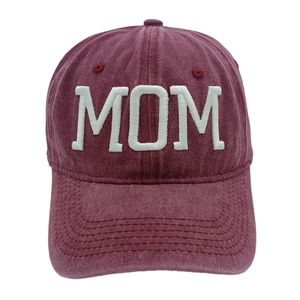 Burgundy washed cotton baseball cap with white MOM 3D embroidery on the front
