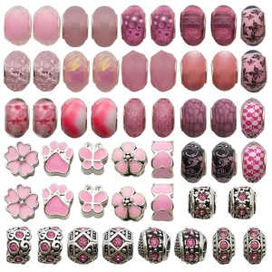 Pink and purple large hole glass charms and alloy beads set for DIY jewelry making