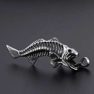 Detailed shark bone skeleton pendant in titanium steel with a realistic metallic finish